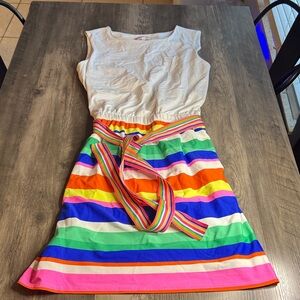Jude Connally White and Multicolor Striped Midi Dress